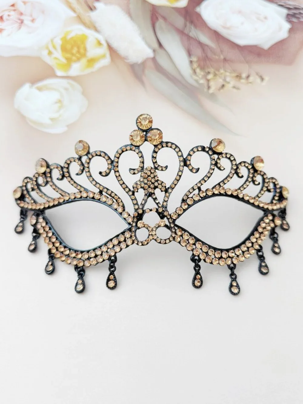 Champagne Masquerade Mask, Crystal Eye Mask, Prom Ball Mask, Mardi Gras Mask